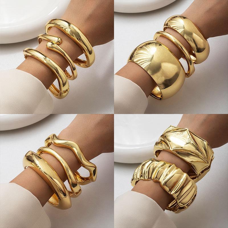 Design-inspired Metal Smooth-textured Open Bracelet, Minimalist Geometric, Individualistic Wide Wristband