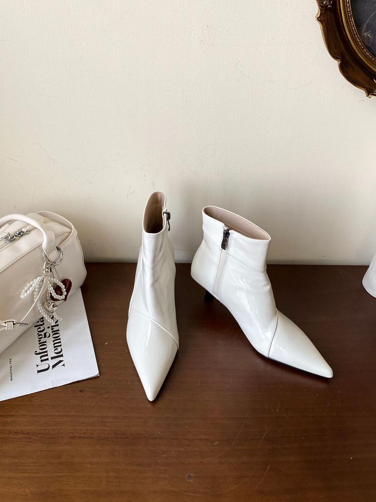 2025 autumn and winter new patent leather pointed thin heel short boots women's high heel glossy fashion thin boots women's boots
