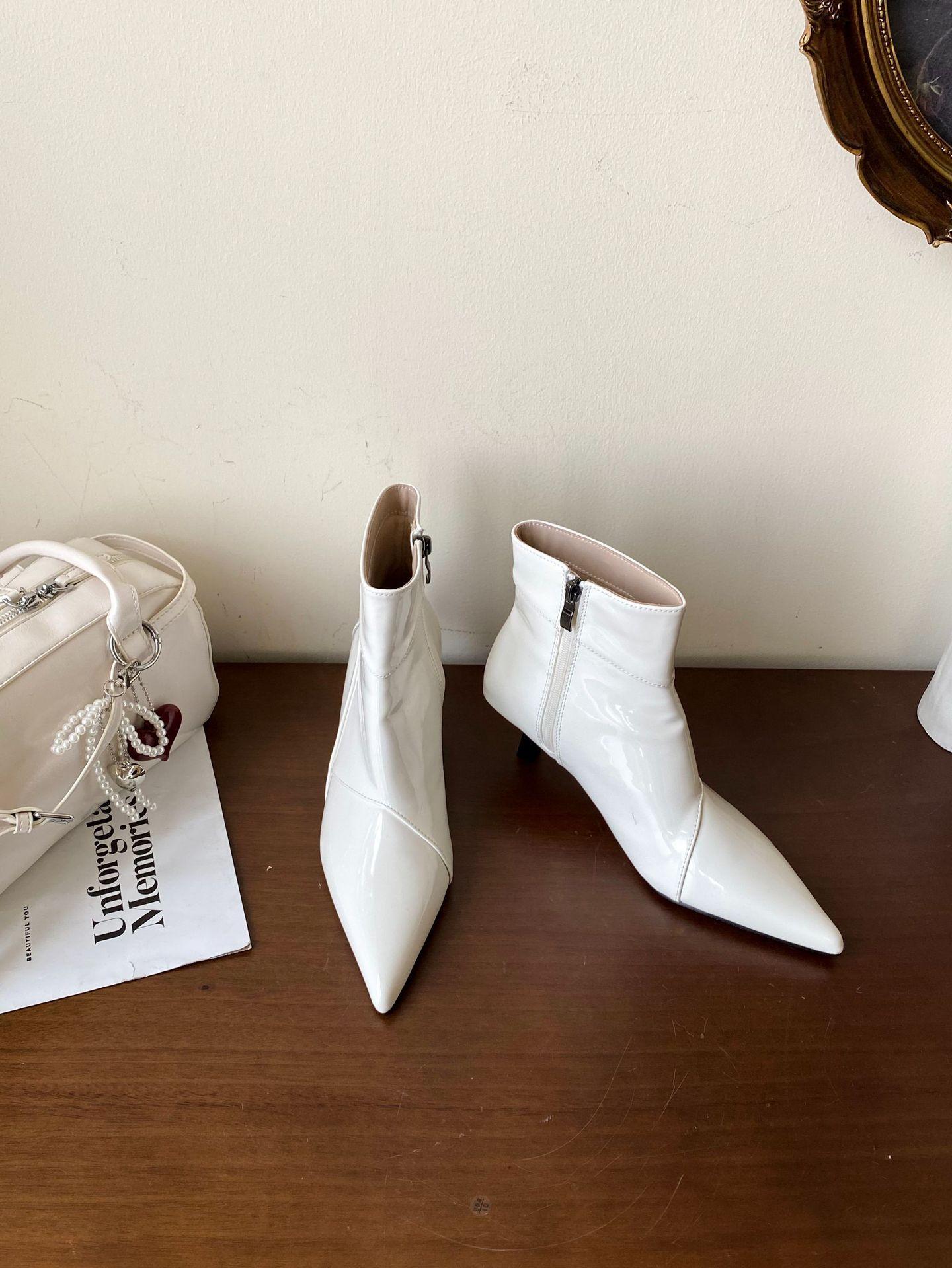 

2025 осень и зима новые лакированные остроносые ботильоны на тонком каблуке женские ботильоны на высоком каблуке модные ботильоны женские ботинки 39 белый