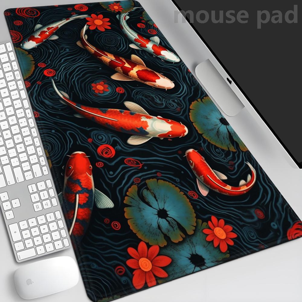 Koi Fish Mousepad Japanese Desk Mat XL boho nature mouse pad xxl extra large gaming deskmat anime aesthetics multiple sizes mats