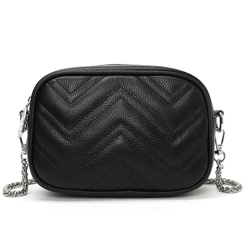 First layer cowhide small square bag women's bag new trendy fashion embroidered thread single shoulder messenger bag chain small bag