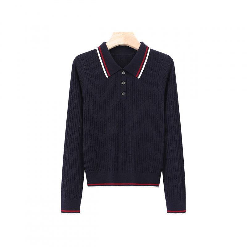 

Old Money Style Long Sleeve Polo Collar Knitwear - Versatile Fashion Top XL темно-синий