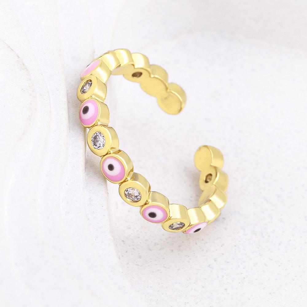 Nidin Hot Sale Lucky Evil Eye Rhinestone Rings For Women Girls Enamel Dripping Oil Finger Devil Eye Adjustable Jewelry Gift