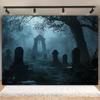 1 Set of Cemetery-themed Photo Background - a Creepy Cemetery Scene with Foggy Trees and Tombstones
