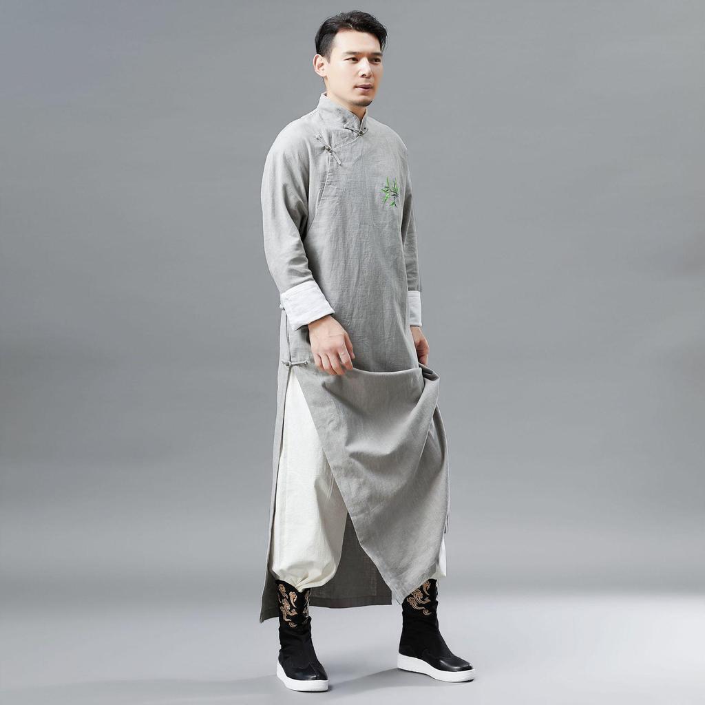 Men's Embroidered Bamboo Hanfu Long Gown Tang Suit Performance Costume