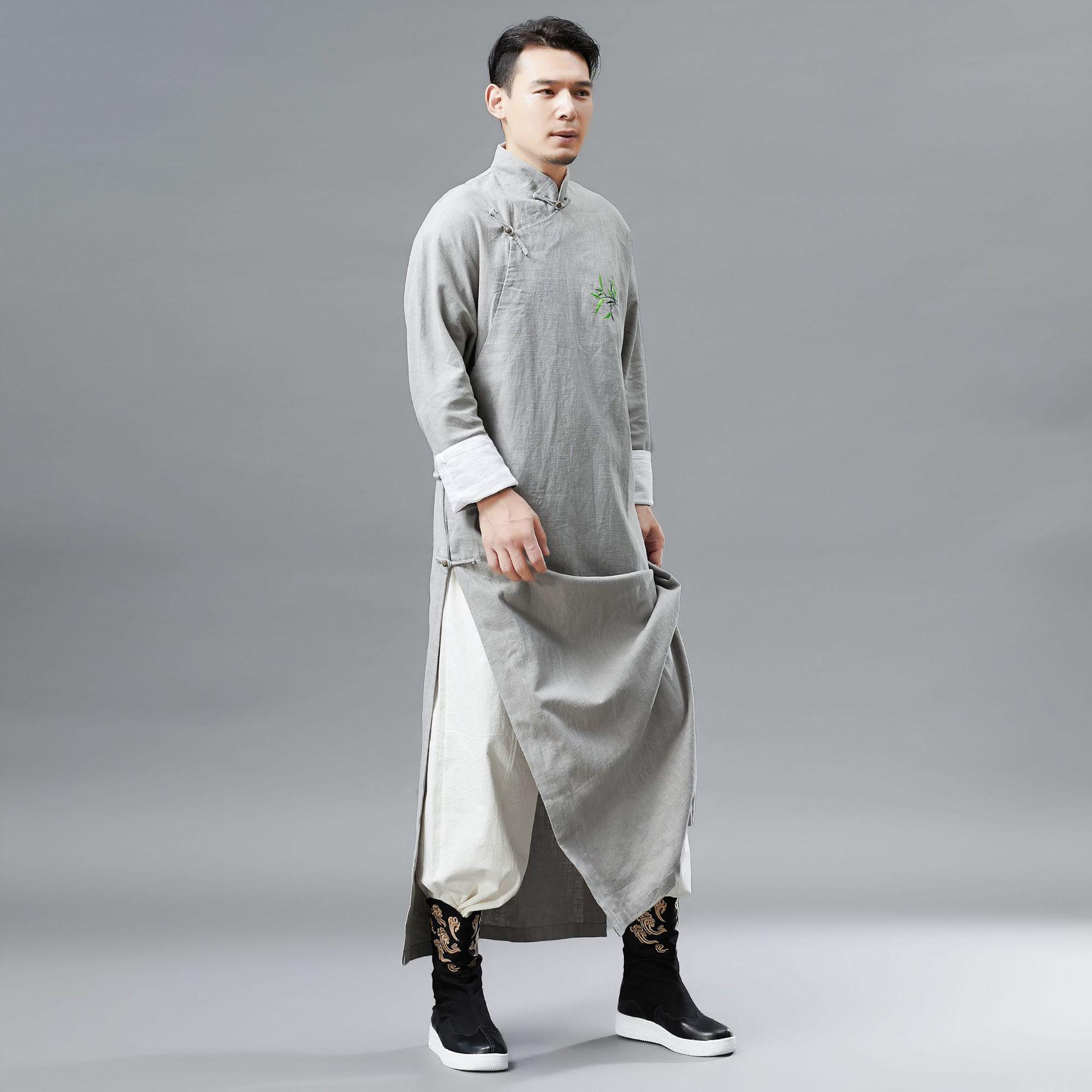 

Мужское вышитое бамбуковое ханьфу, длинное платье, костюм тан, костюм для выступлений L серый