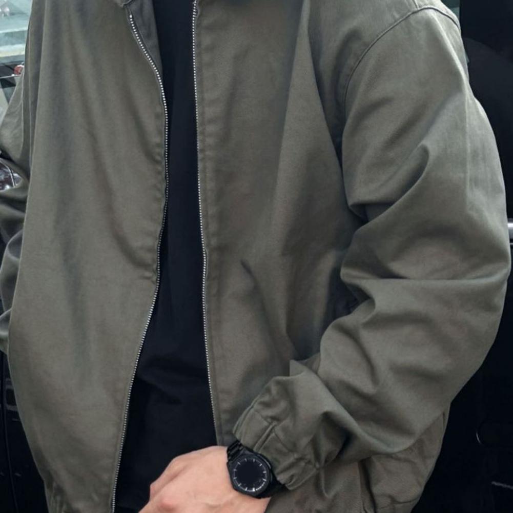 Men Coat Lapel Collar Long Sleeve Solid Color Jacket with Pockets Loose Fit Street Style Casual Outerwear