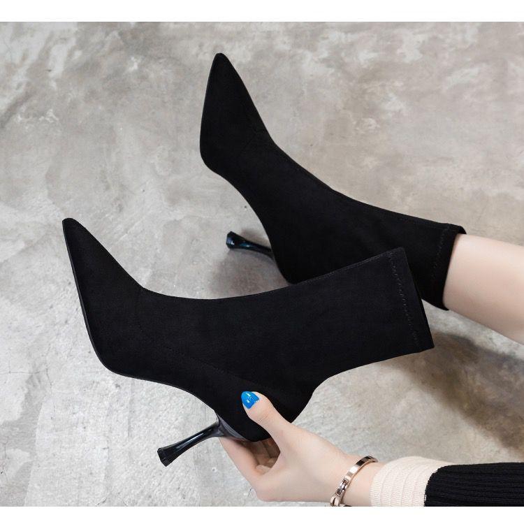 Fashion boots women's high heels autumn and winter new pointed thin heels women's thin boots suede elastic boots socks boots