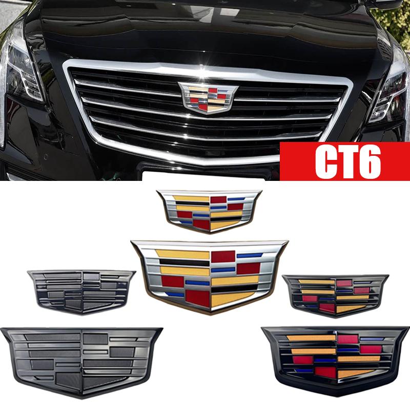For Cadillac CT6 2025 Upgrade Front Grille Hood Logo 2PCS ABS Car Rear Trunk Door Emblem Sticker Styling Accessories AHZ1