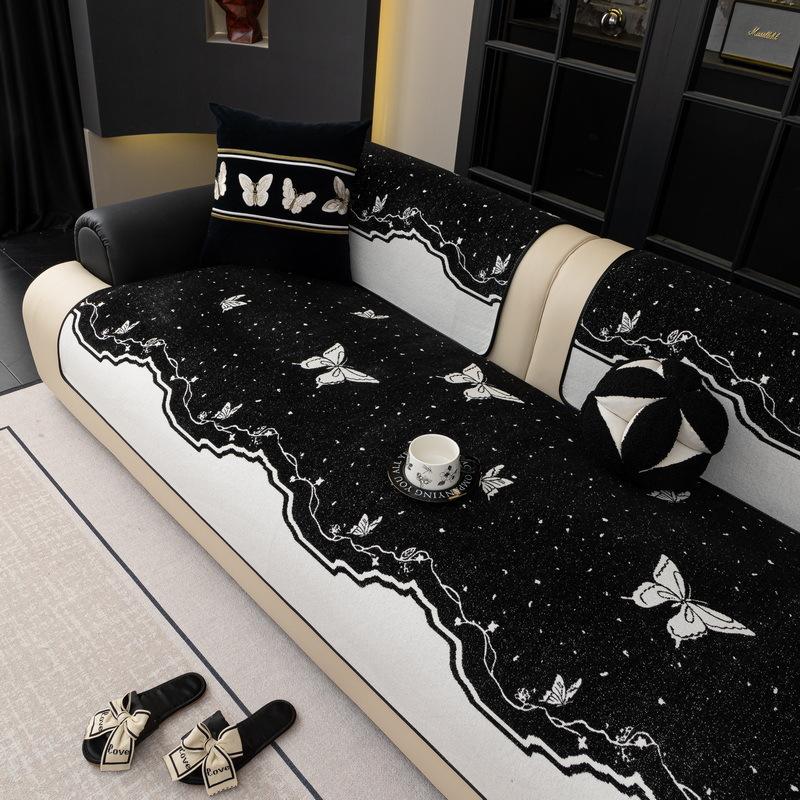 

Light Luxury High-End Special-Shaped Butterfly Chenille Sofa Cushion, New Four-Season Universal Black Edge Non-Slip Leather Sofa Seat Cushion 90*70cm