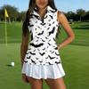 Women's Sleeveless Golf Shirt with Zipper and Halloween Print for Casual Sports Wear