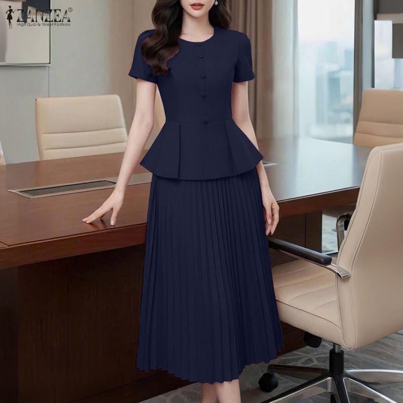 ZANZEA Women Short Sleeve Blouse and Skirts Casual Two Piece Suit Sets