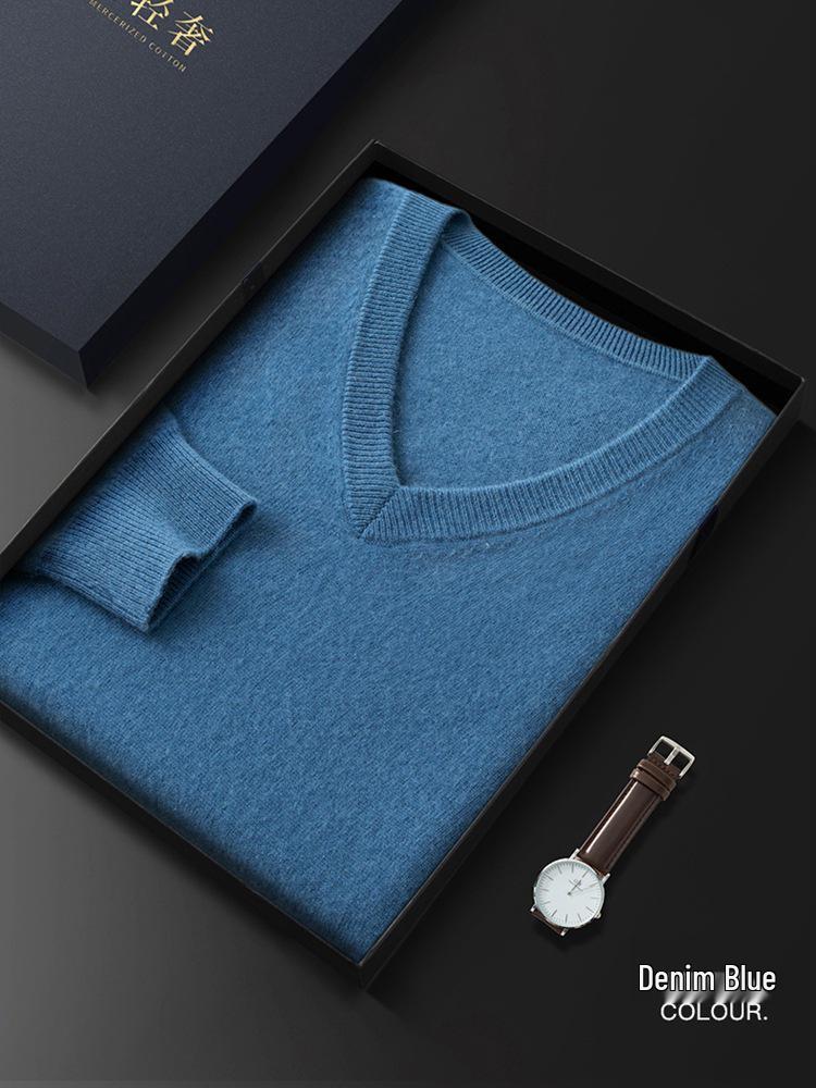 Men's V-Neck Cashmere Sweater: Loose Fit, Solid Color, Business Casual Pullover for Autumn and Winter