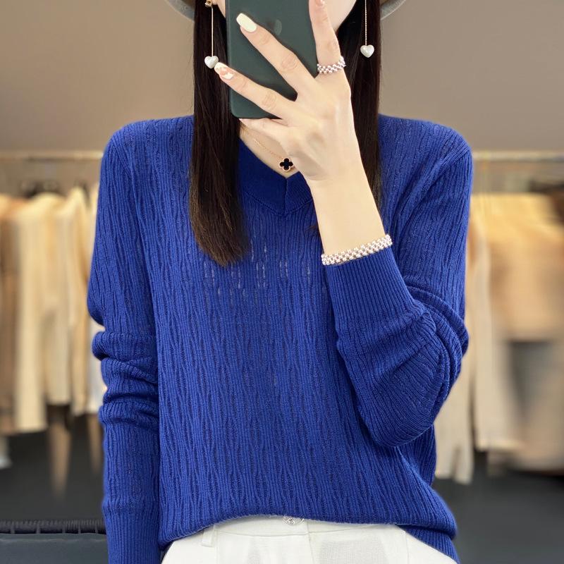 Summer 2025 Women's Plus Size V-Neck Long Sleeve Hollow Out Knit Sweater Cardigan Blouse
