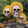 Einzigartiges Halloween-Ornament Sonnenblumen-Schädel-Ornament, Themen-Gartendekoration, Lustiges Topfpflanzen-Accessoire, Wasserdichte Außen dekoration, für Rasen, Terrasse, Hof