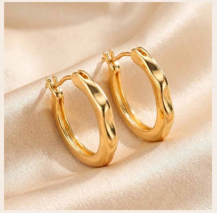 Geometric Hoop Earrings, Gold Plated Irregular Fluid Hinged Clicker, Waterproof Minimalist Jewelry for Women