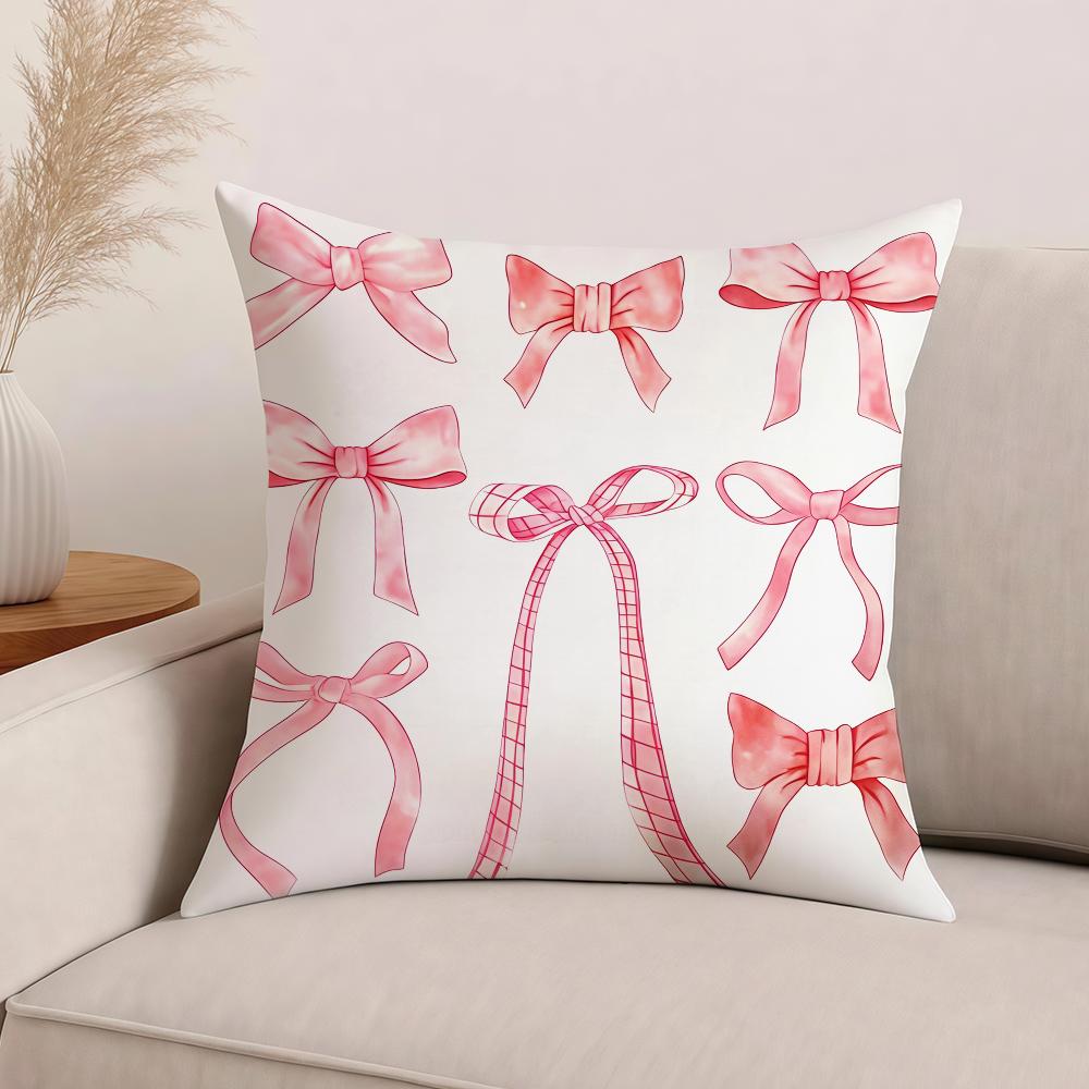 Art Pink Bow Cherry Lovely Kawaii Pillow Case Office Cushions Suitable For Sofa Car Bedroom Decorative Cushion Cover