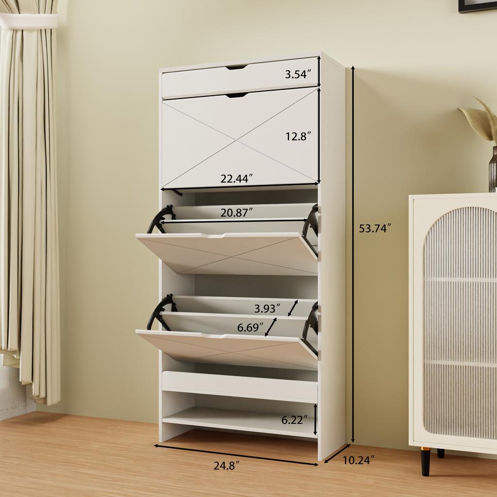 3 Drawer Blister Shoe Rack Cabinet, Wooden Shoe Cabinet with Pull-Out Shelf on Top, 2 Levels, White