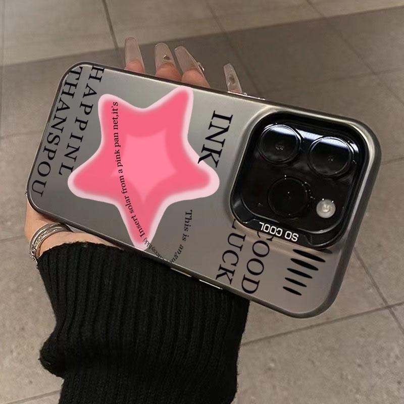 Cool Pink Five-Pointed Star Phone Case For IPhone 16 15 14 13 12 11 Pro Max Laser Hard Shockproof Cover Case Funda Bumber