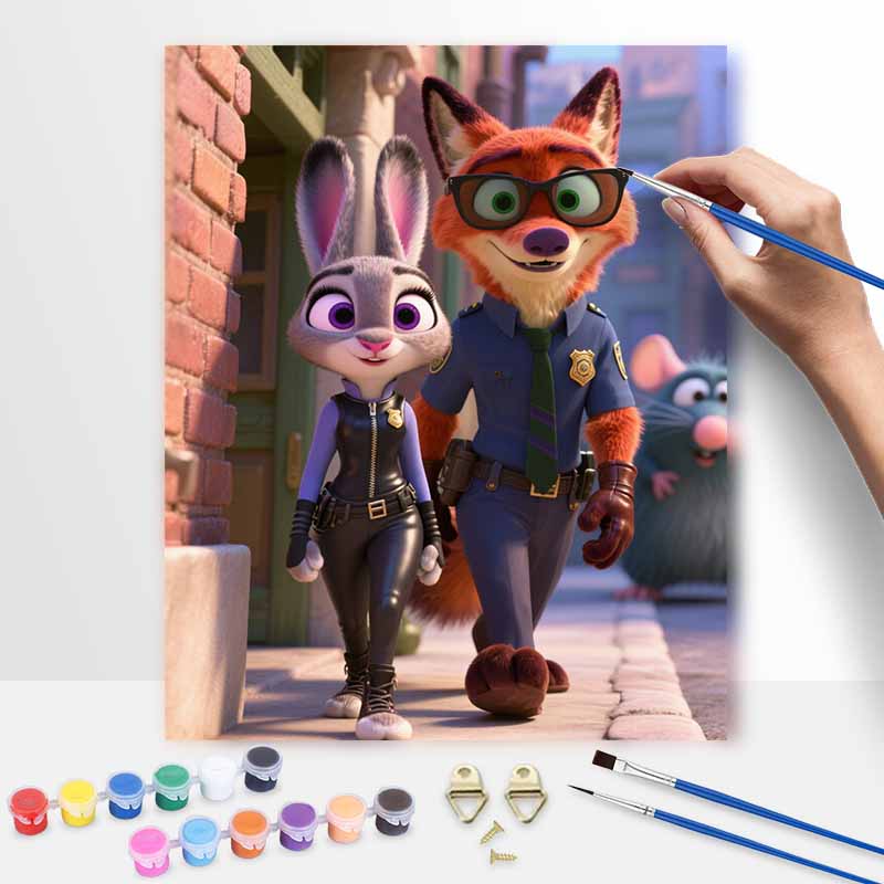 Disney Zootopia Judy Hopps Nick Wilde Digital Oil Painting Art Kit Hand Painted Home Decor