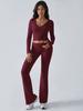 Autumn Women Deep V Neck Flared Pants Sport Casual Set For Women