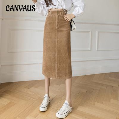 Autumn and Winter Women's Skirts Corduroy Half-body Skirt High-waisted Split Mid-length Skirt Versatile A-line Skirt Thin One-step Skirt