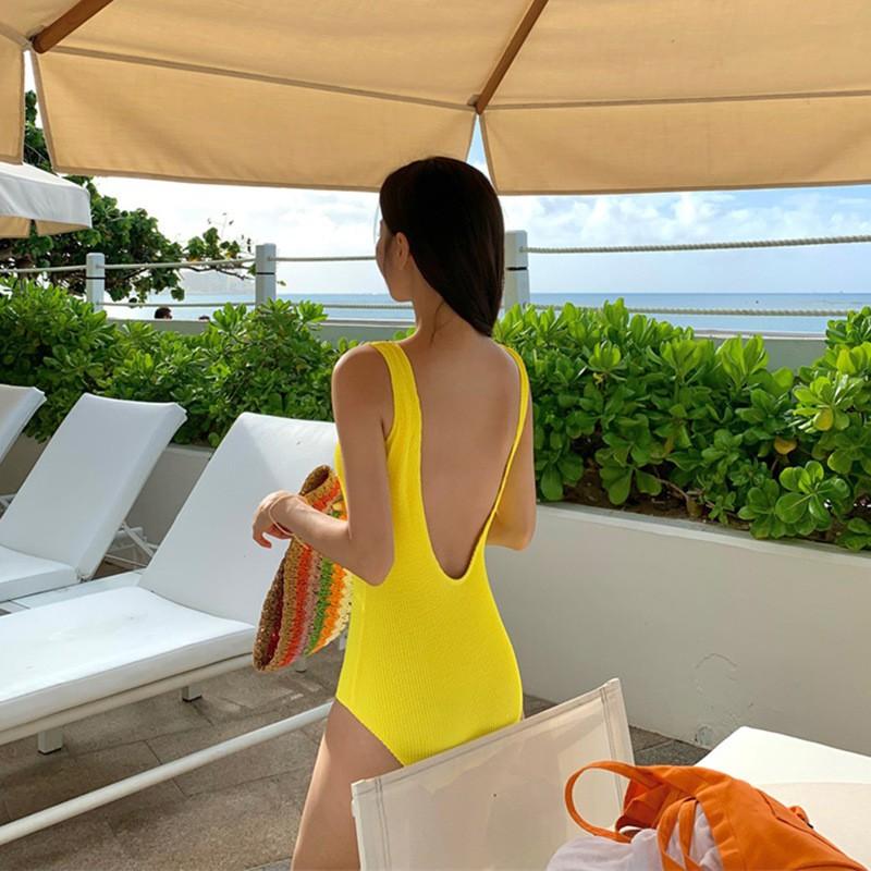Womens Solid Color One-Piece Swimsuit With Backless Design Slimming Fit Padded Cups No Underwire Pool Spa Swimming