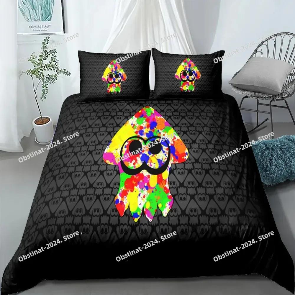 Set Biancheria da Letto Splatoon Cartone Animato Tessili per la Casa Per Bambini Set da Letto Copripiumino Set Camera da Letto Regina Copripiumino Dinosauro