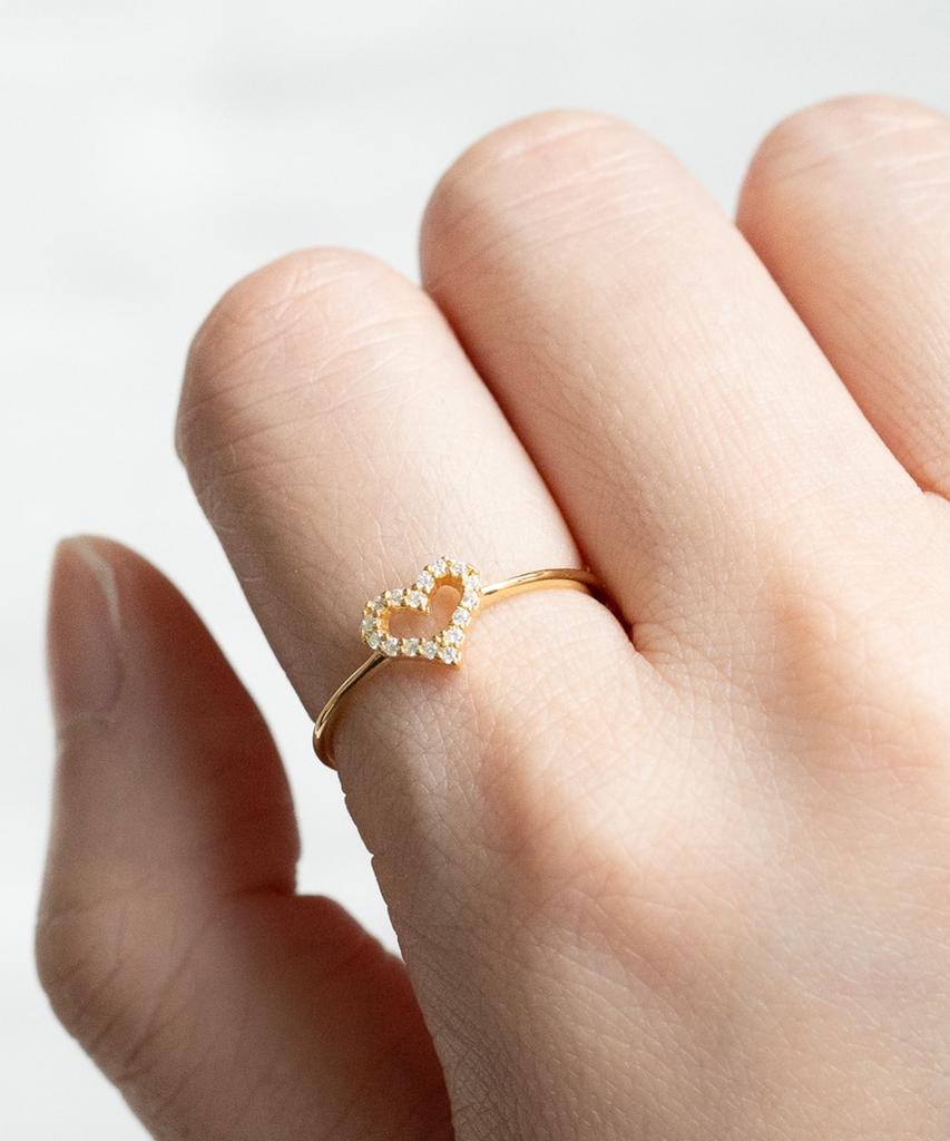 Alleun Silver 925 Heart Cubic Silver Ring Simple