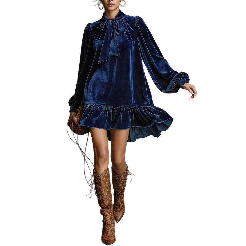 Vintage-Style Loose Long Sleeve Dress: Casual Elegance in Solid Colors for Women