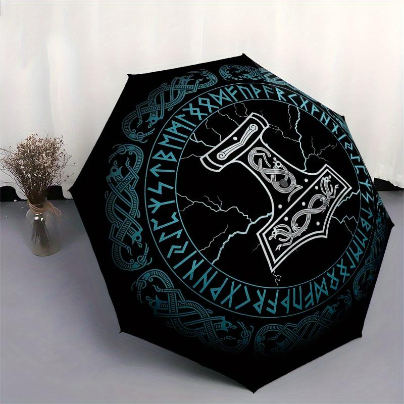 Thors Hammer: Wikinger Symbol T-Shirt - Nordische Mythologie DesignRegenschirm, Tragbarer 3-fach Regenschirm für Damen & Herren, Weihnachtsgeschenk ES154
