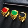 Adjustable Gold Plated Enamel Gemstone Ring for Men Women, Open Band Red/Green/Black Fashion Ring