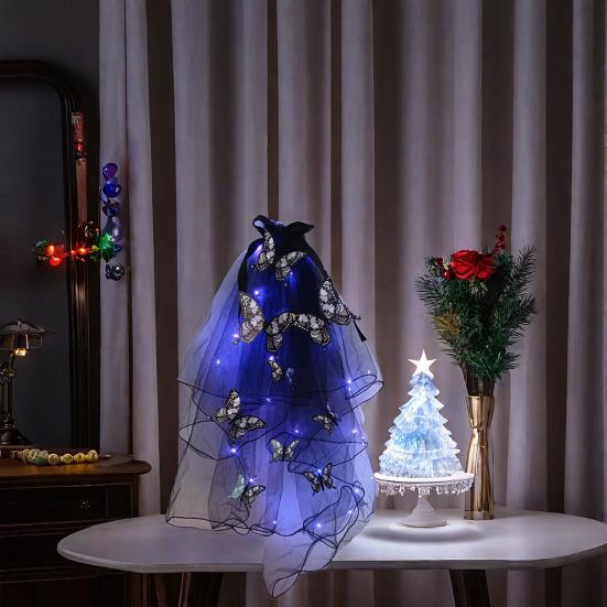 LED Skull Gothic Hairveil Luminous Headband Veil Hairpin with Butterflies Women Ghost