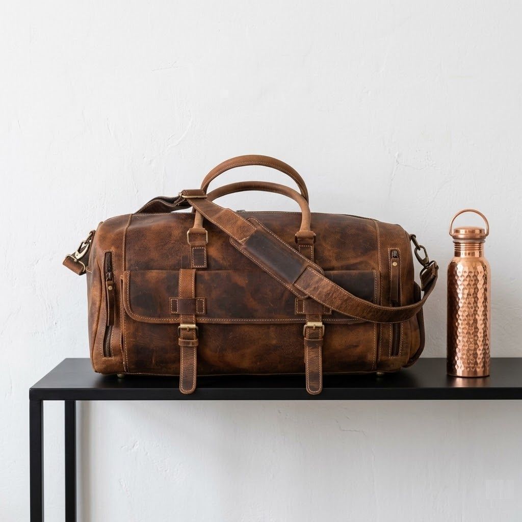 Genuine Leather Travel Duffel Bag Weekend Luggage Buffalo Leather Duffle Bag