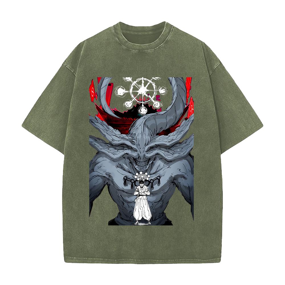 Anime Jujutsu Kaisen Ryomen Sukuna Mahoraga Printed Tee Men Women Washed Cotton T-shirts Retro T Shirt Harajuku Oversized Tshirt