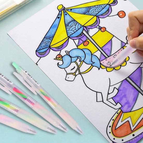 6Pcs/Set Glitter Gel Pens Smooth Writing Vibrant Colors Rainbow Gradient Gel Pens