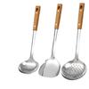 3Pcs/Set Stainless Steel Imitation Wood Grain Handle Spatula Leaky Shovel Spoon For Kitchen Light For Cooking Kitchen Tools