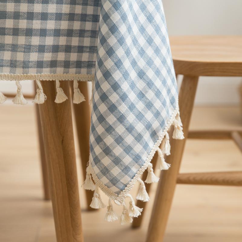 Inyahome Vintage Gingham Checkered Plaid Tablecloth With Tassel Table Cover Cotton Linen Tablecloths For Dinner Party Indoor Use