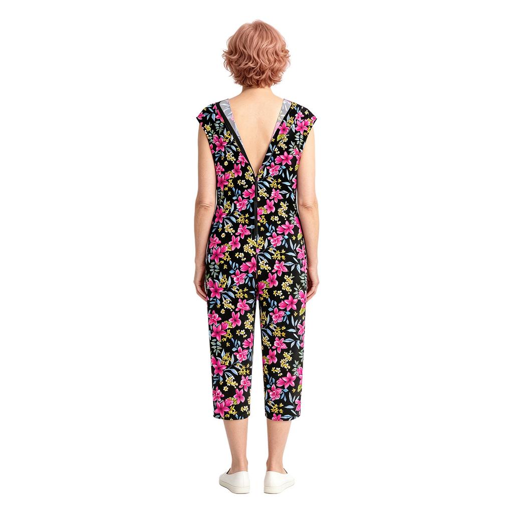 Pigiama Speciale da Donna Scollo a V Senza Maniche Zip Posteriore Tinta Unita Tuta