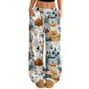 Women's Casual Halloween Print Loose Wide Leg Pants with Elastic Waist and Drawstring