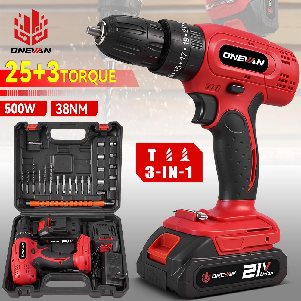 ONEVAN 25+3 Torque Electric Impact Drill Multifunctional 2 Gears Cordless Hammer Drill Power Tool For Makita 18V Battery Pin