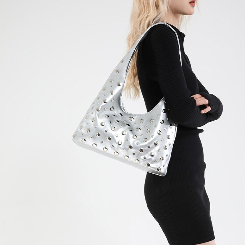 Spicy Girl Rivet Shoulder Bag Metal Stud Bucket Bag Casual Y2k Underarm Bag  Girl