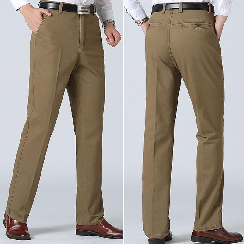Men’s Breathable Casual Pants Cotton High Waist Lightweight Straight Trousers for Male Comfortable Fit Loose Business Work Dress Pant with Pocket
