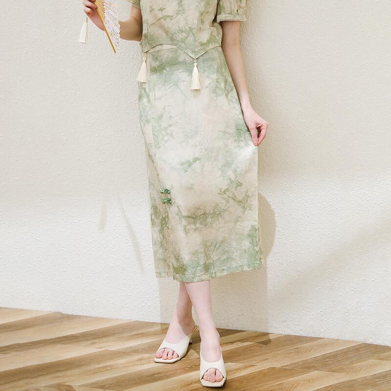 TUHUANG Chinese Style Mulberry Silk Slit Skirt M