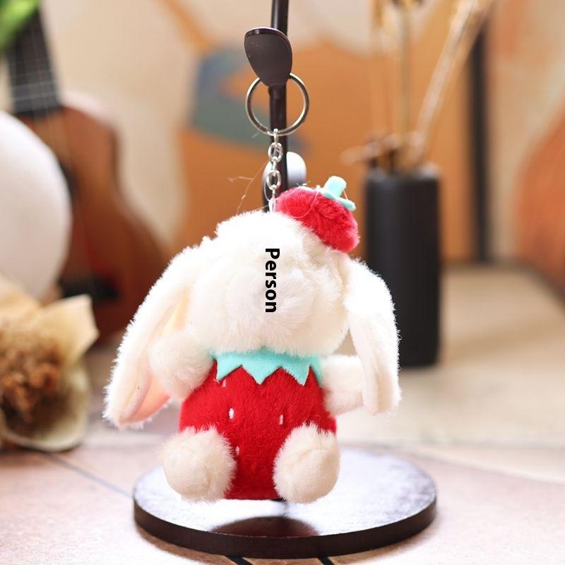 1Pcs Rabbit Keychain Doll Plush Toy Mini Couple Backpack Pendant Strawberry Rabbit Doll Decoration Gifts For Girls