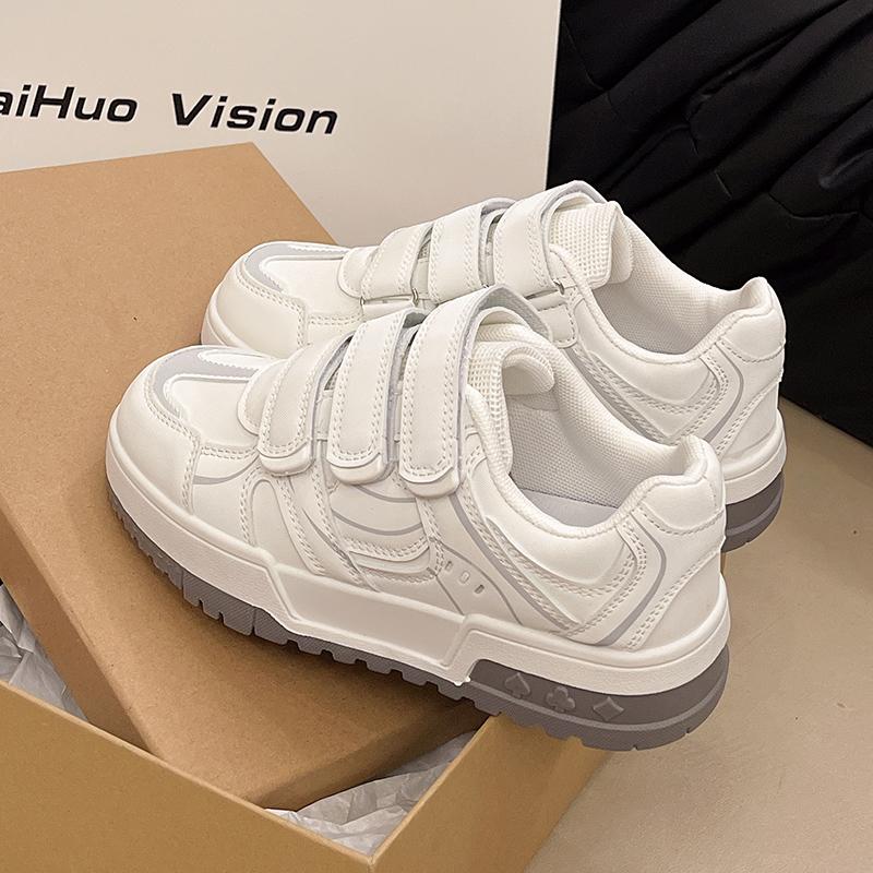 

2024 новые женские весенне-осенние туфли на липучке с круглым носком, женские повседневные туфли-джокер, милые модные женские кроссовки, обувь для скейтборда 40 белый