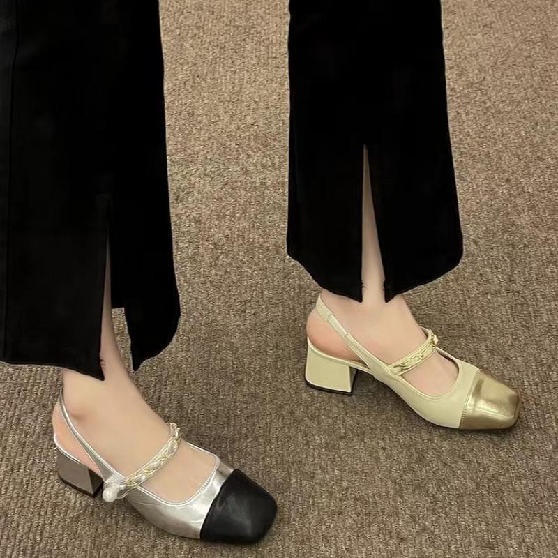 Fashion Women's Elegant High Heel Sandals New 2024 Spring Summer Fashionable Thick Middle Heel Mary Jane Shoes Flat French Style