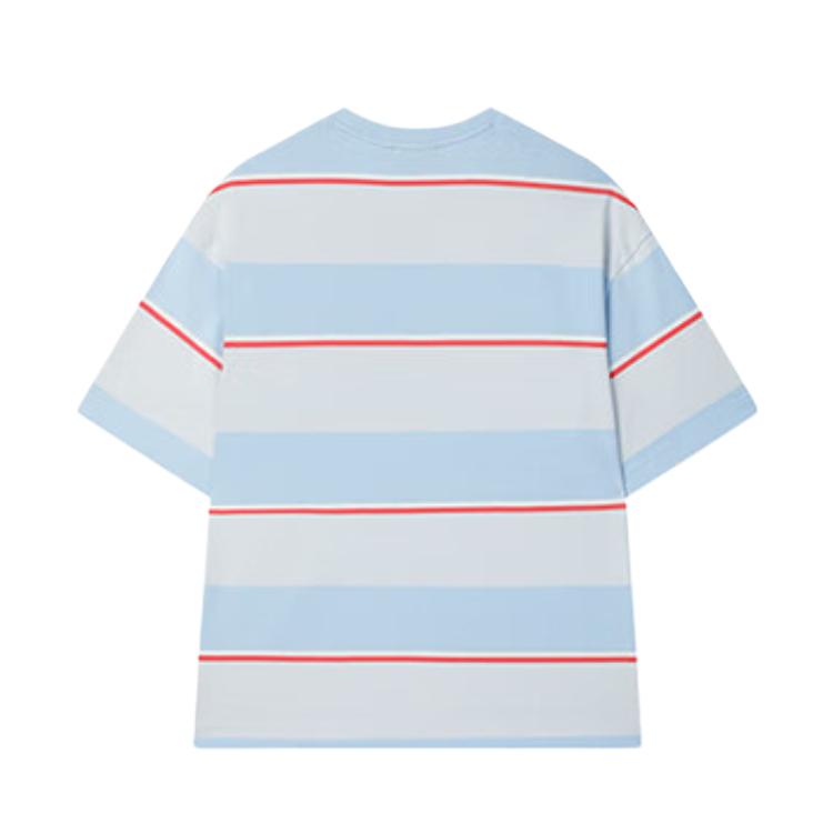 Fila Original Soft Breathable Striped Comfortable Fashion Logo Short Sleeve T-Shirt Unisex Tops Sky-Blue F51M529107F-LB
