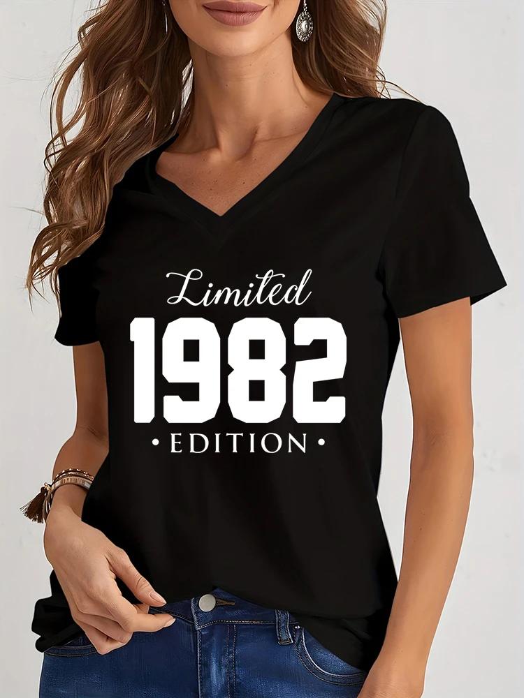 Women V Neck Tshirt Limited 19841985 Edition Graphic Tee Shirt Womens Birthday Y2k Top Funny Vintage Women Oversized T Shirt
