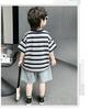 Boys' Summer Striped Short Sleeved Denim Shorts Two-piece Set, Children's Handsome and Versatile Casual Set, Thin